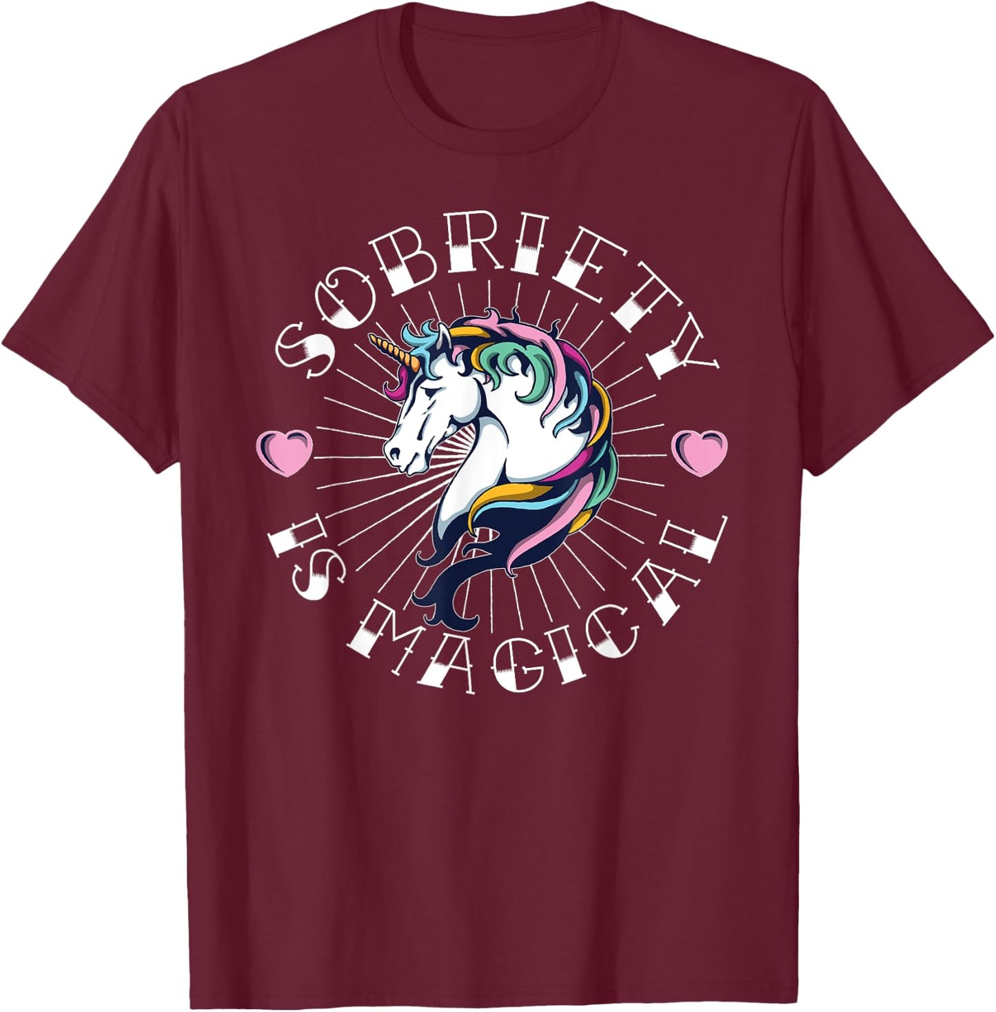 Unicorn Tattoo Art Sobriety is Magical NA AA Recovery Gift T-Shirt - T-Shirt | Maroon