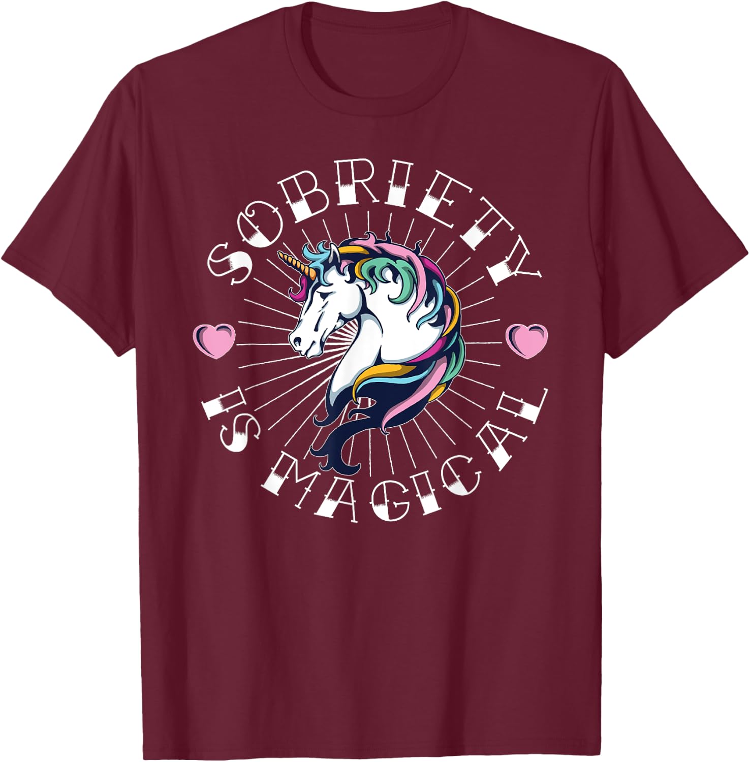 Unicorn Tattoo Art Sobriety is Magical NA AA Recovery Gift T-Shirt - T-Shirt | Maroon