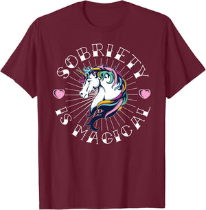 Unicorn Tattoo Art Sobriety is Magical NA AA Recovery Gift T-Shirt - T-Shirt | Maroon