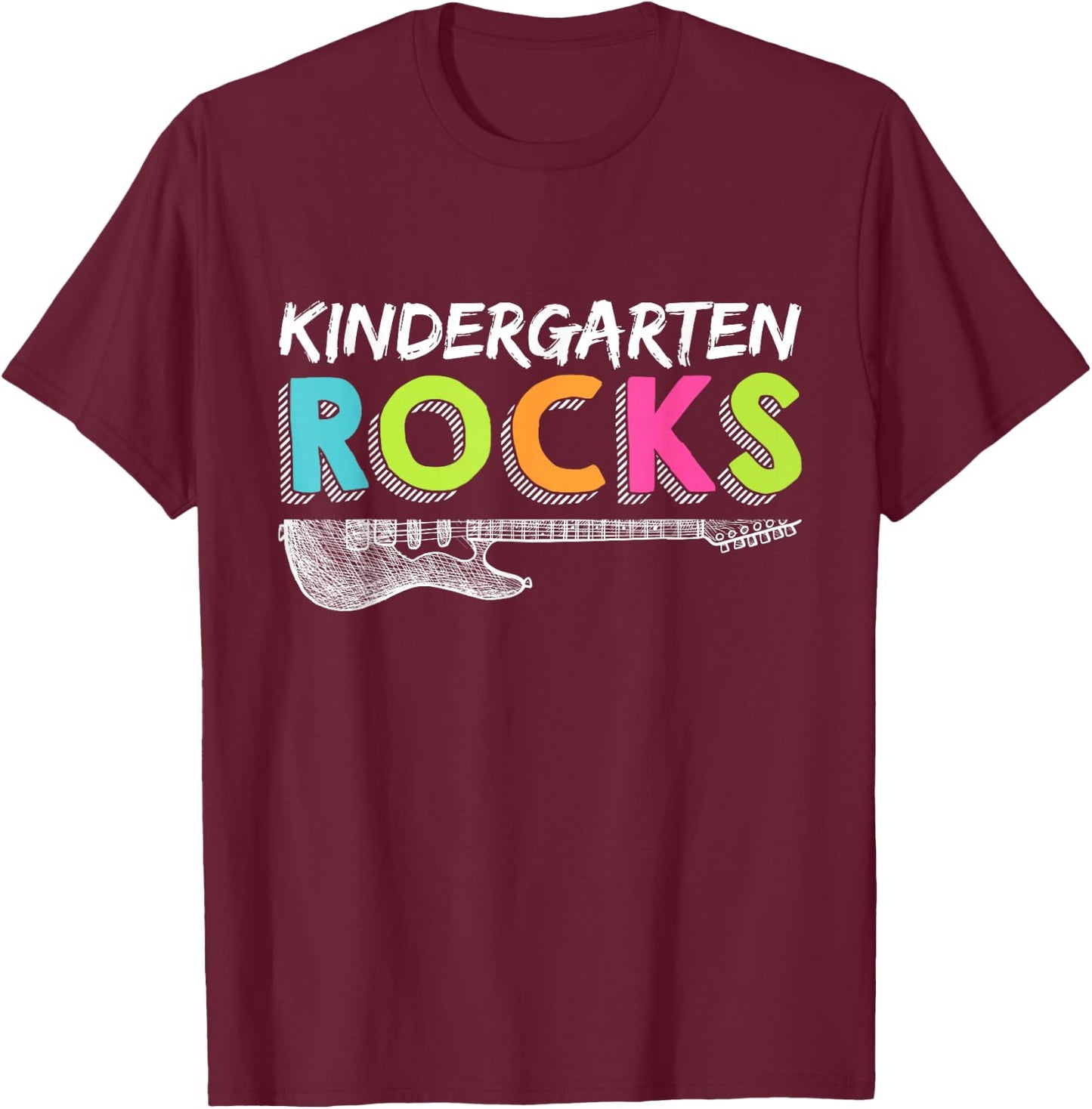 Kindergarten Rocks With Guitar Back To School Teacher T-Shirt - T-Shirt | Maroon