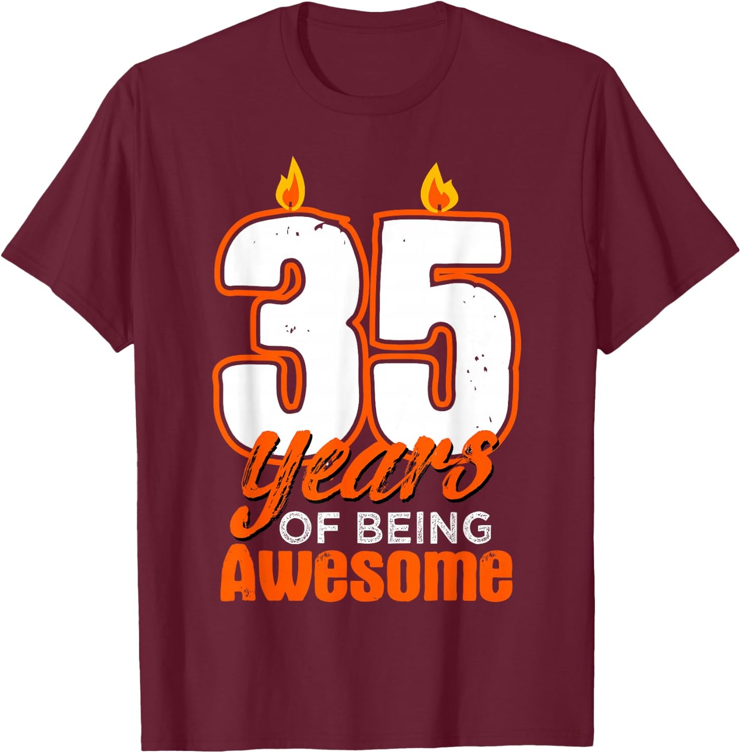 Candle 35 Birthday Party Wishes Cake Decoration Candlelight T-Shirt - T-Shirt | Maroon