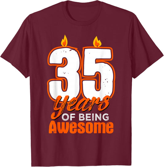 Candle 35 Birthday Party Wishes Cake Decoration Candlelight T-Shirt - T-Shirt | Maroon