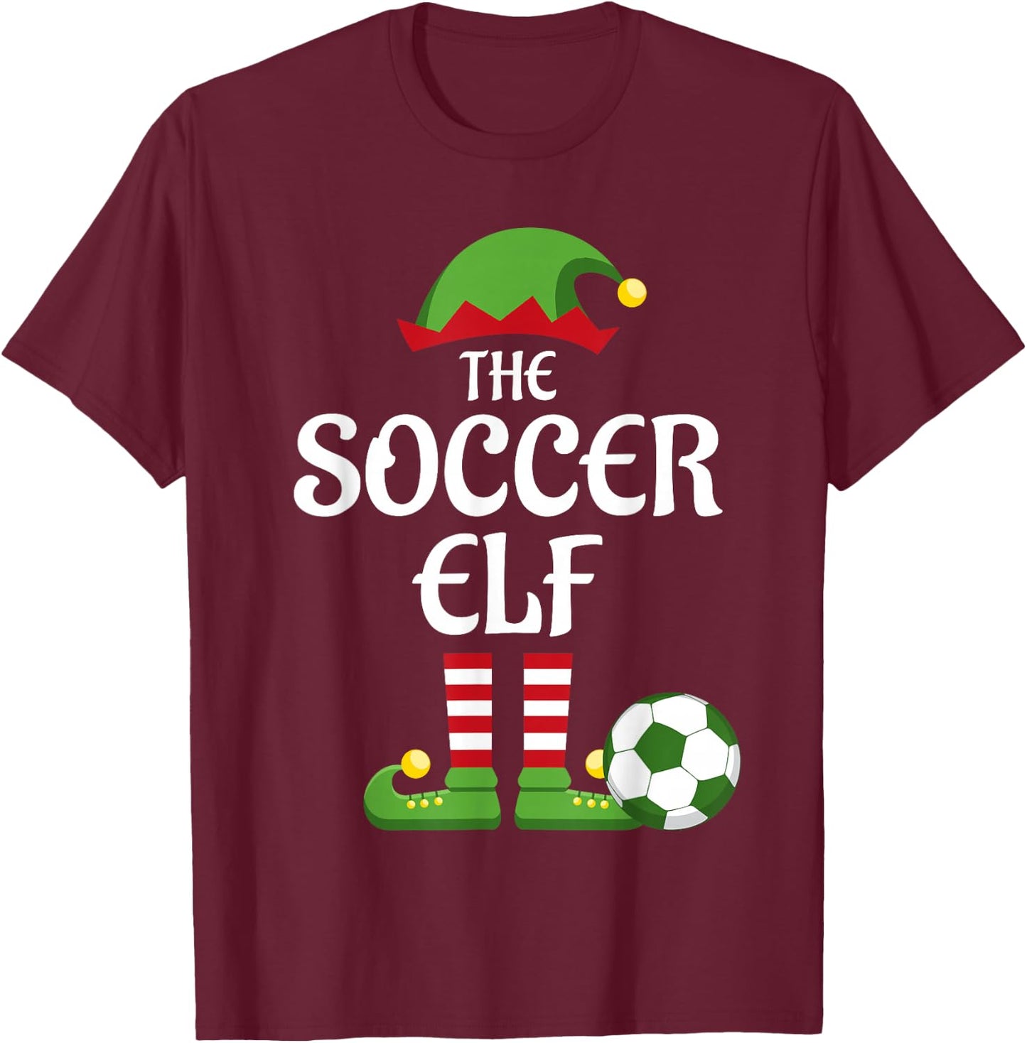 Soccer Elf Family Matching Group Christmas Sporty T-Shirt - T-Shirt | Maroon