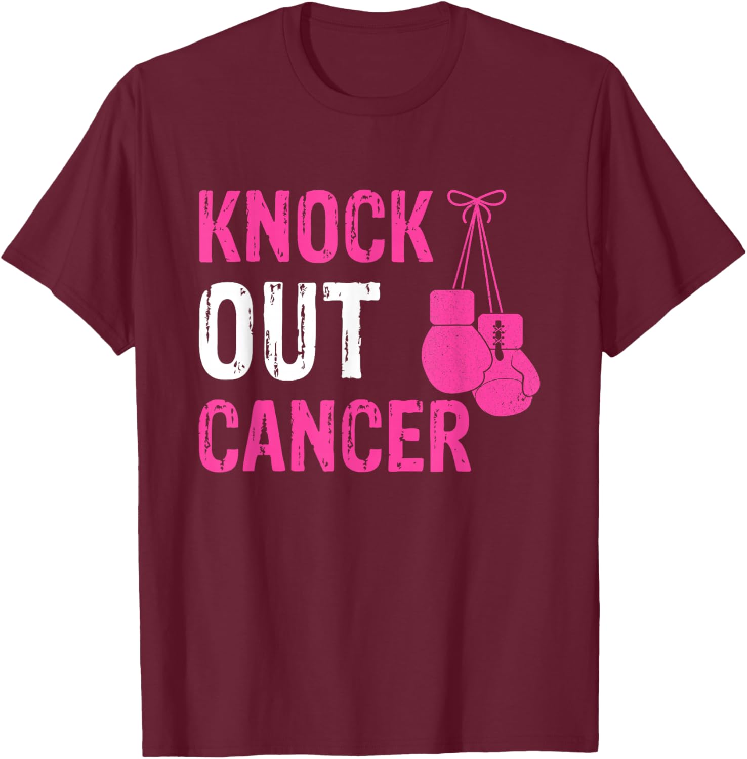 Knock Out Boxing Fight Pink Ribbon Breast Cancer Awareness T-Shirt - T-Shirt | Maroon