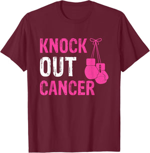 Knock Out Boxing Fight Pink Ribbon Breast Cancer Awareness T-Shirt - T-Shirt | Maroon