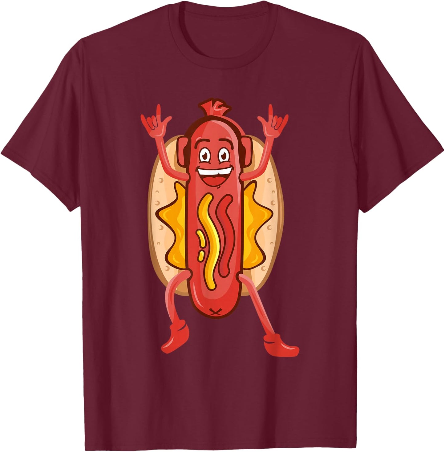 Funny Dancing Hot Dog Design For Kids Boys Girls Hotdog Gag T-Shirt - T-Shirt | Maroon