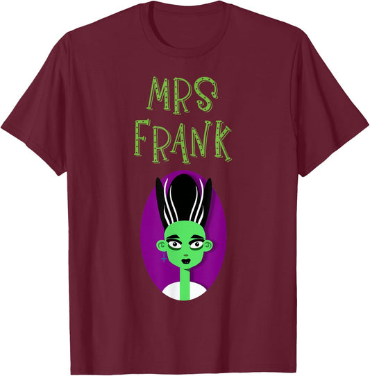 Halloween Bride of Frankenstein Matching Easy Couple T-Shirt - T-Shirt | Maroon