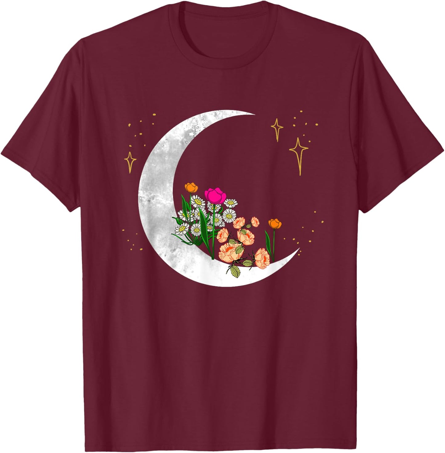 Crescent Moon Flowers Lunar Garden Space Girls Women Gift T-Shirt - T-Shirt | Maroon