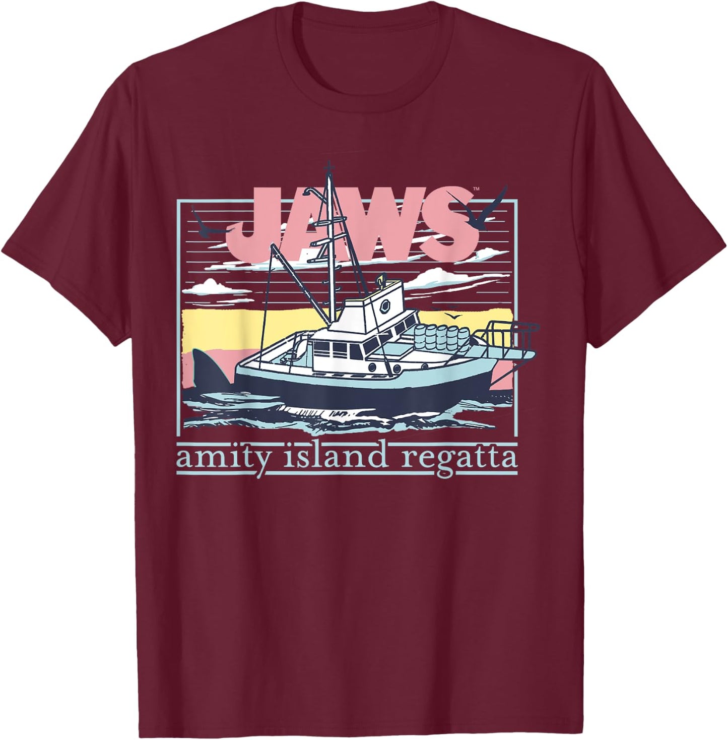 Jaws Amity Retro Island Regatta Fishing Boat Poster T-Shirt - T-Shirt | Maroon