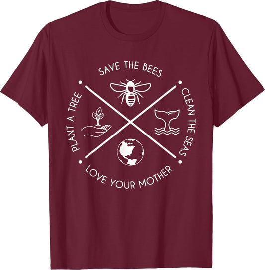 Earth Day Save The Bees Plant More Trees Clean The Seas T-Shirt - T-Shirt | Maroon