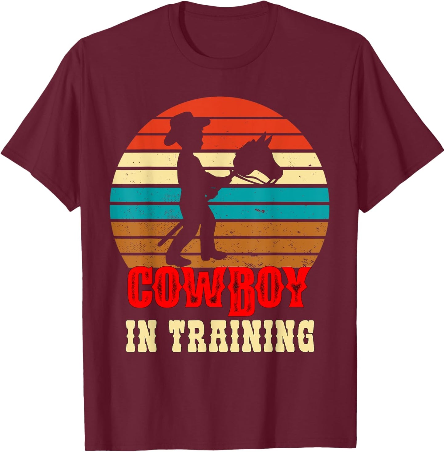Kids Cowboy in Training Cute Future Rodeo Boy Wooden Horse T-Shirt - T-Shirt | Maroon