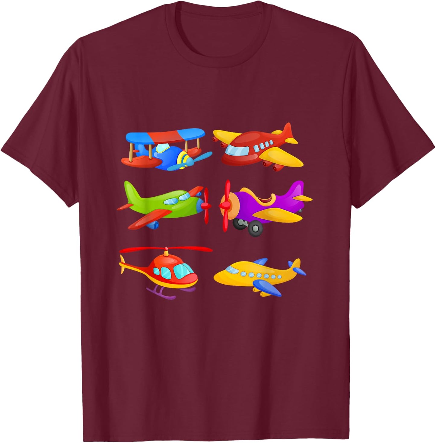 Boys' Airplanes & Helicopter Short Sleeved for Toddlers T-Shirt - T-Shirt | Maroon
