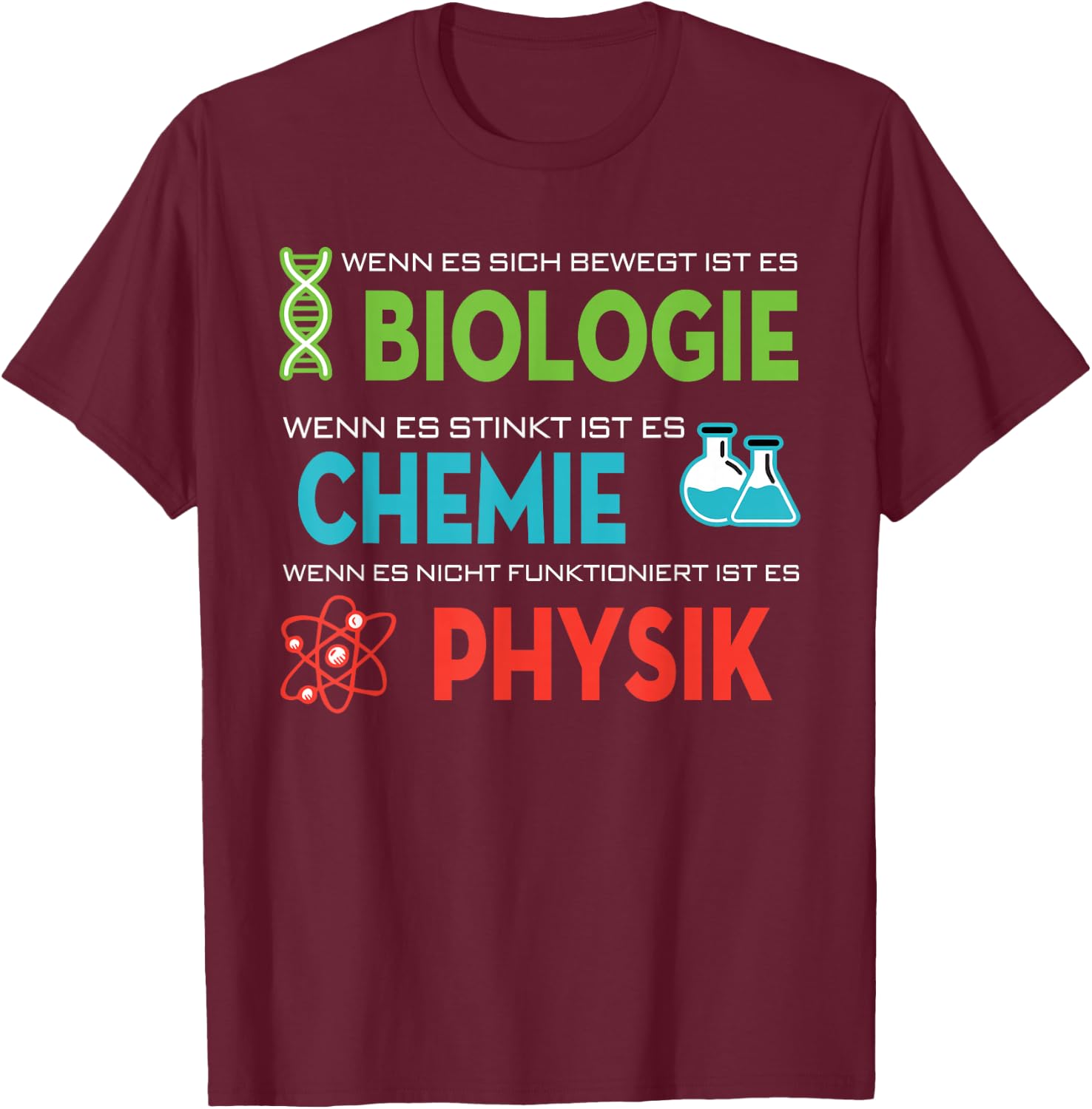 Lustige Wissenschafts Bekleidung Cool Science Biology Chemistry Physics Graphic - Adult, , Short Sleeve, 3X-Large, Black T-Shirt - T-Shirt | Maroon