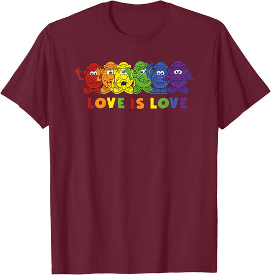 Mr. Potato Head Many Rainbow Potato Heads Love Is Love T-Shirt - T-Shirt | Maroon