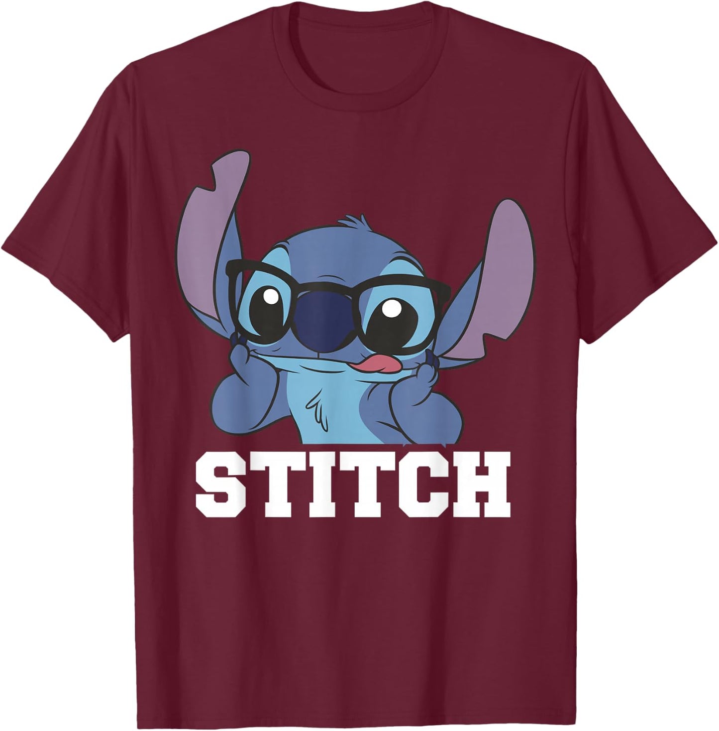 Disney Lilo & Stitch Nerdy Stitch Portrait T-Shirt - T-Shirt | Maroon