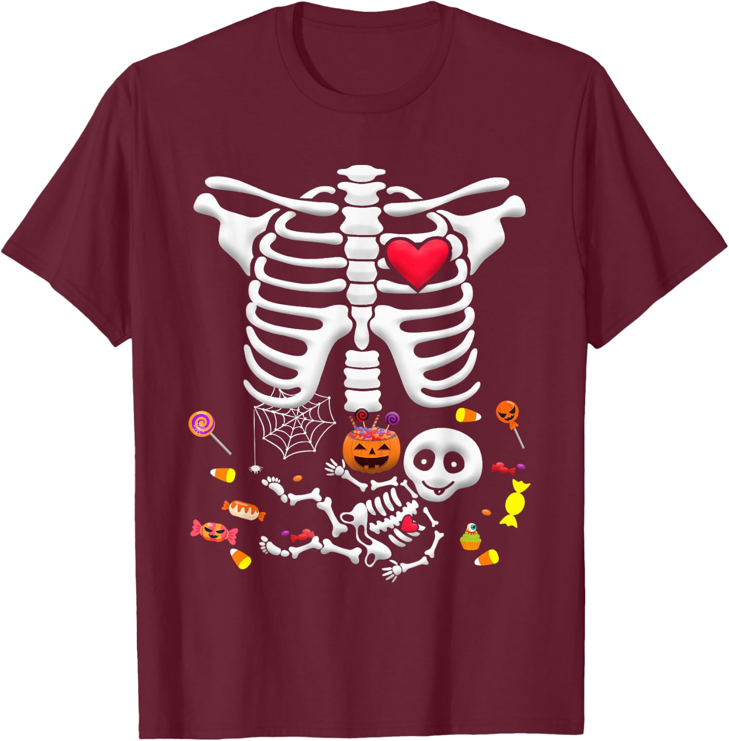 Baby Skeleton Candy Halloween Funny Pregnancy X Ray T-Shirt - T-Shirt | Maroon