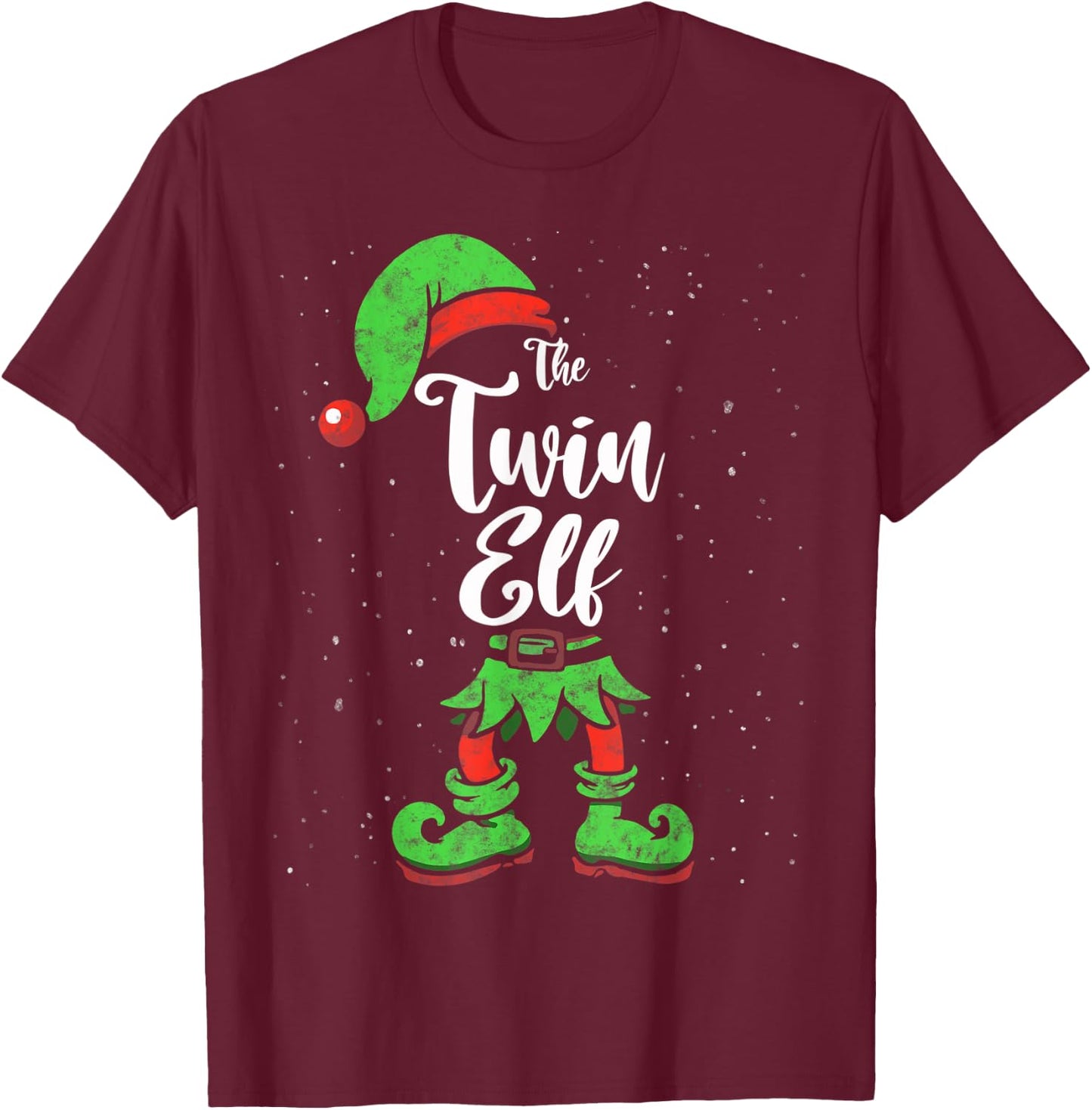 Twin Elf Matching Family Christmas Pajama Costume T-Shirt - T-Shirt | Maroon