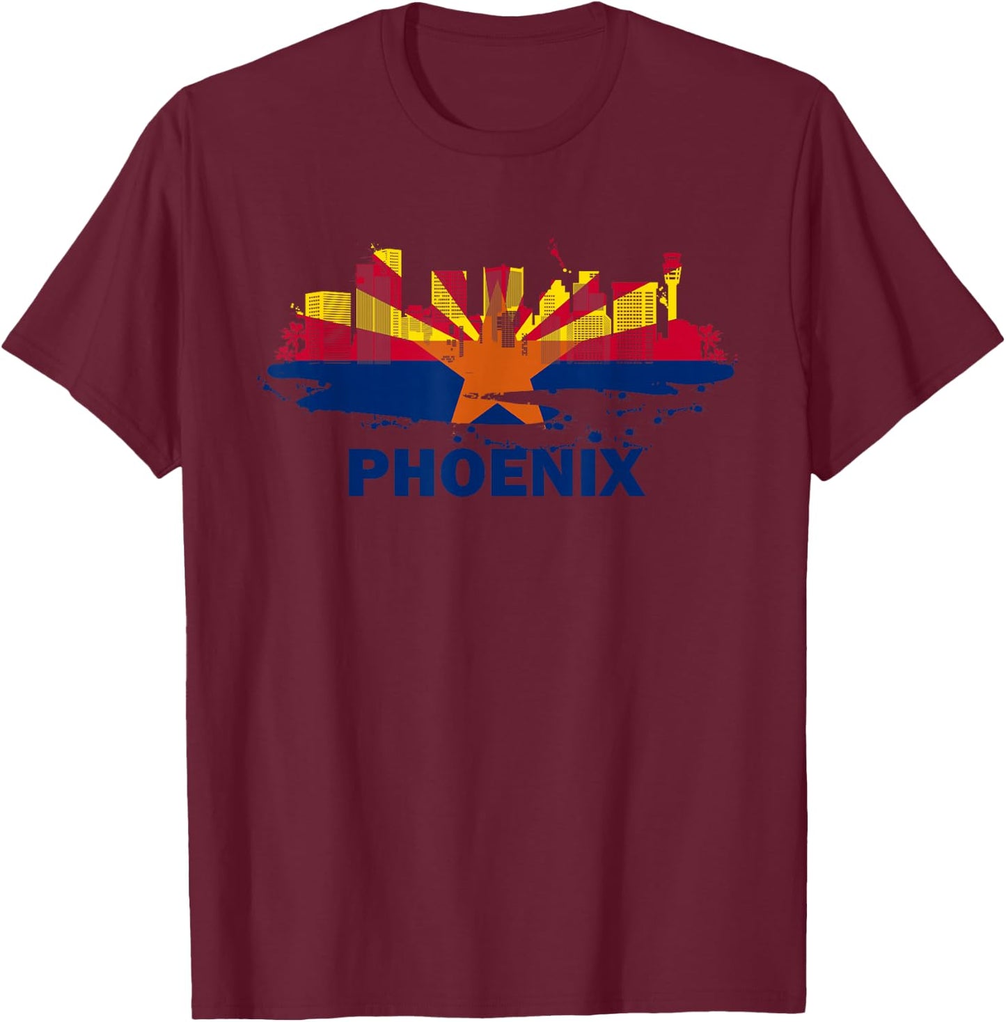 Arizona State Flag - Phoenix Cityscape - Phoenix Skyline T-Shirt - T-Shirt | Maroon