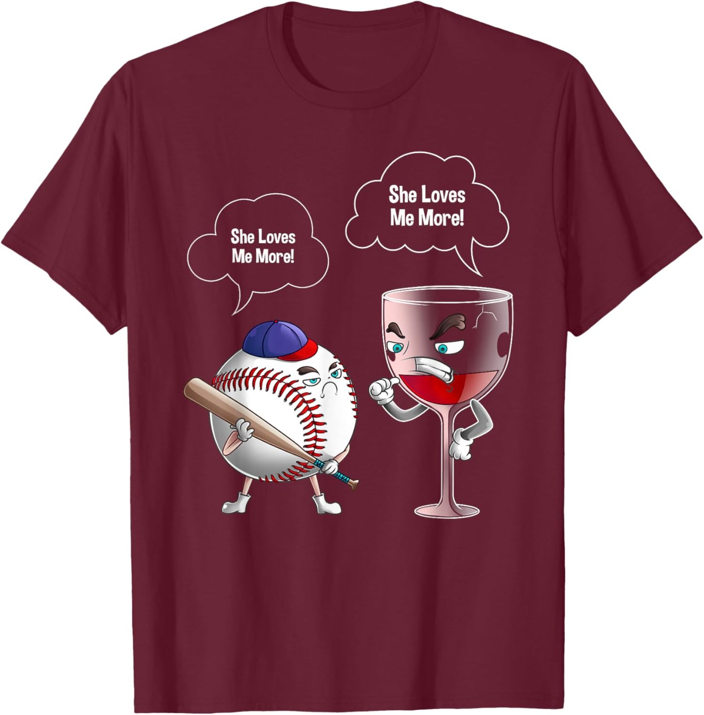 Cool She Loves Me Baseball And Wine Funny Drink Player Gift T-Shirt - T-Shirt | Maroon
