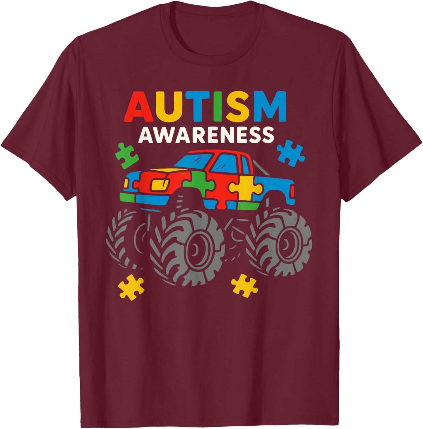 Truck Puzzles for Kids Autism Awareness Toddler Boy Youth T-Shirt - T-Shirt | Maroon