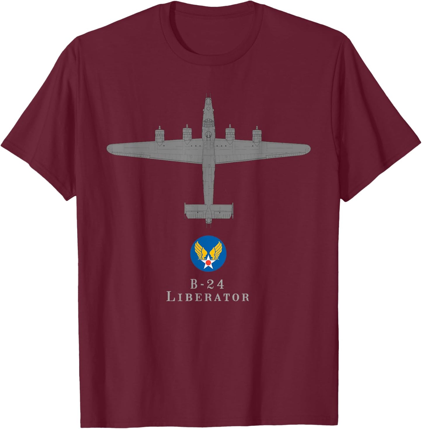 B-24 Liberator Tech Drawing WWII Bomber Airplane T-Shirt - T-Shirt | Maroon