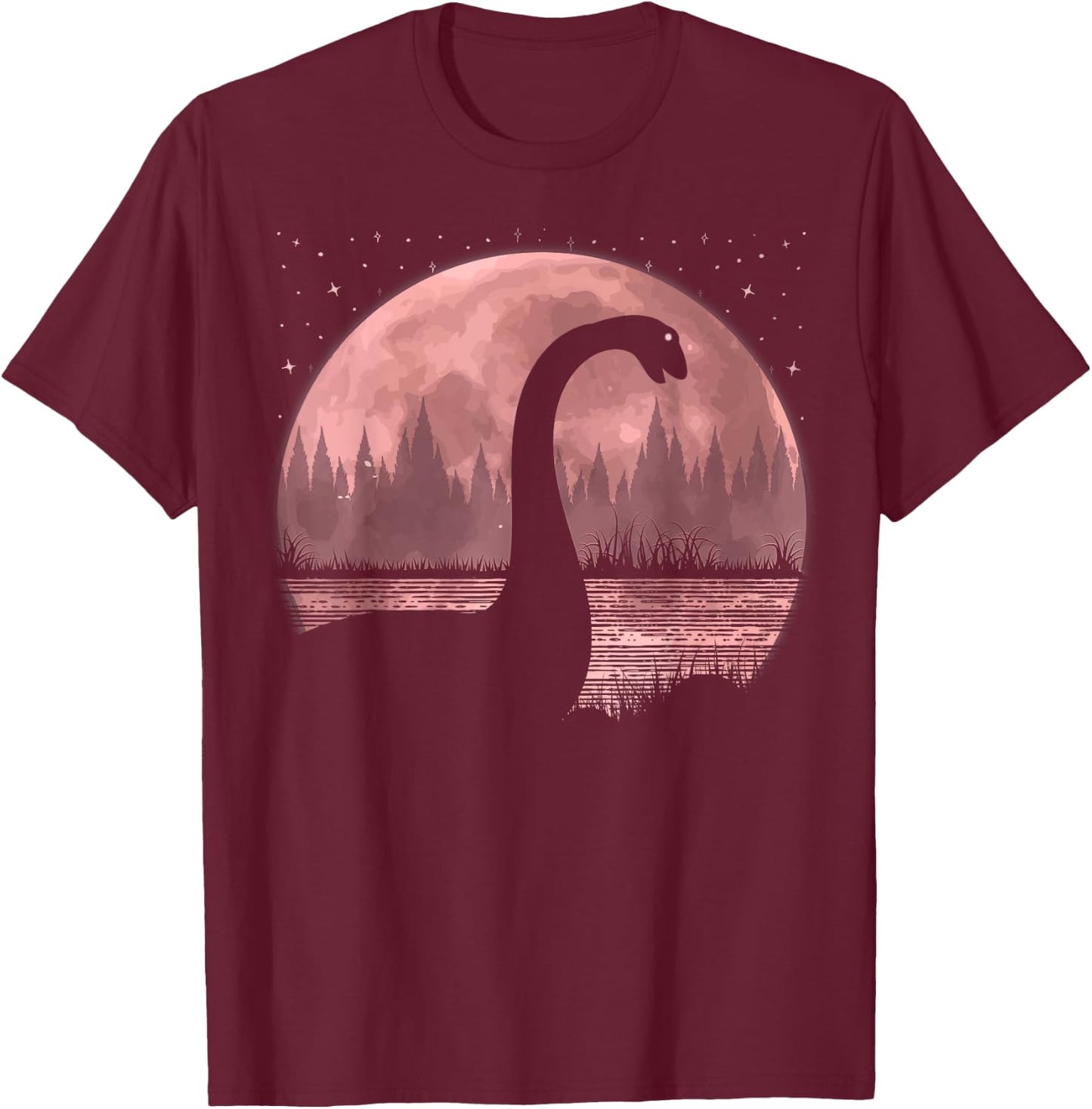 Nessie Loch Ness Monster Graphic Full Moon Loch Ness T-Shirt - T-Shirt | Maroon