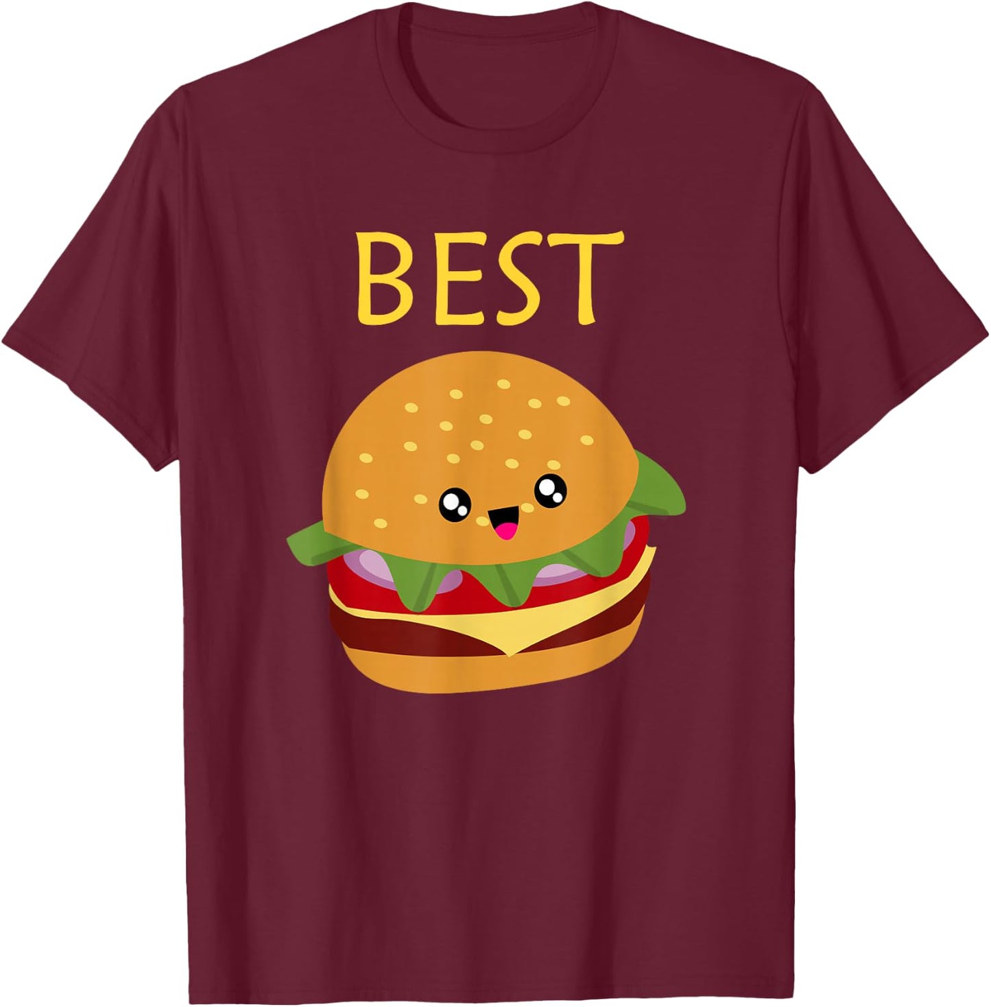 Matching Set - Burger and Fries T-Shirt - T-Shirt | Maroon