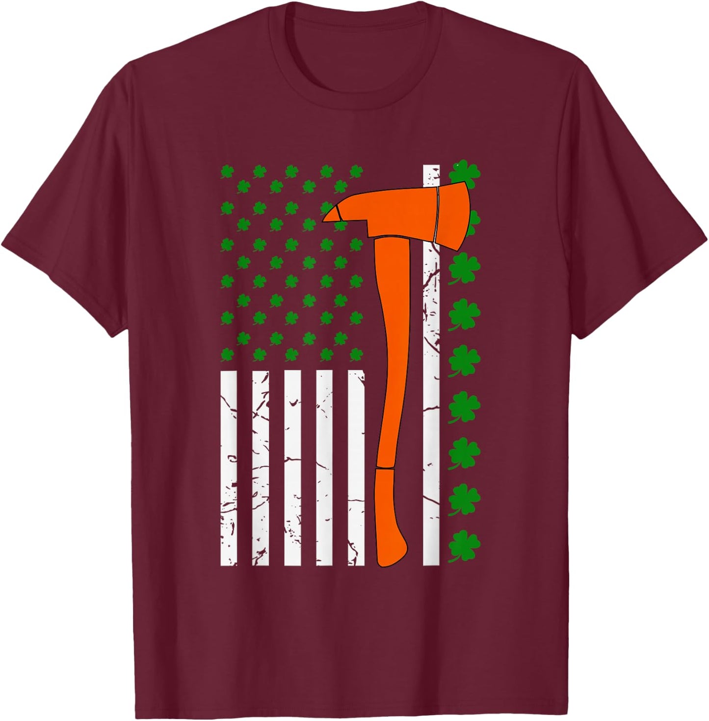 Firefighter St Patrick Day 2022 Shirt Irish American Flag T-Shirt - T-Shirt | Maroon