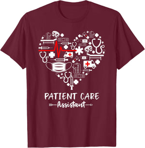 Patient Care Assistant Life Heart Funny PCA T-Shirt - T-Shirt | Maroon