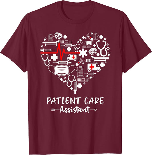 Patient Care Assistant Life Heart Funny PCA T-Shirt - T-Shirt | Maroon