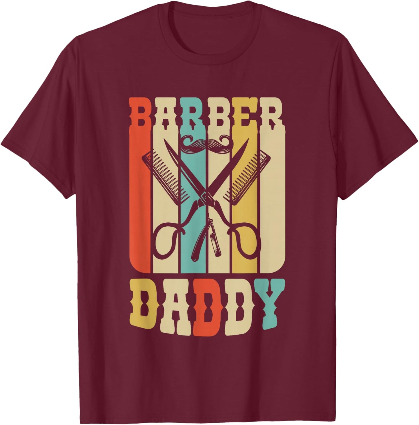 Vintage Barber Shop Daddy Barbers Dad Father's Day Gifts T-Shirt - T-Shirt | Maroon