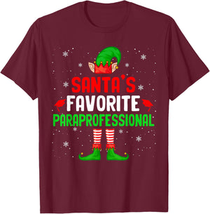 Santa's Favorite Paraprofessional Christmas Elf Family T-Shirt - T-Shirt | Maroon