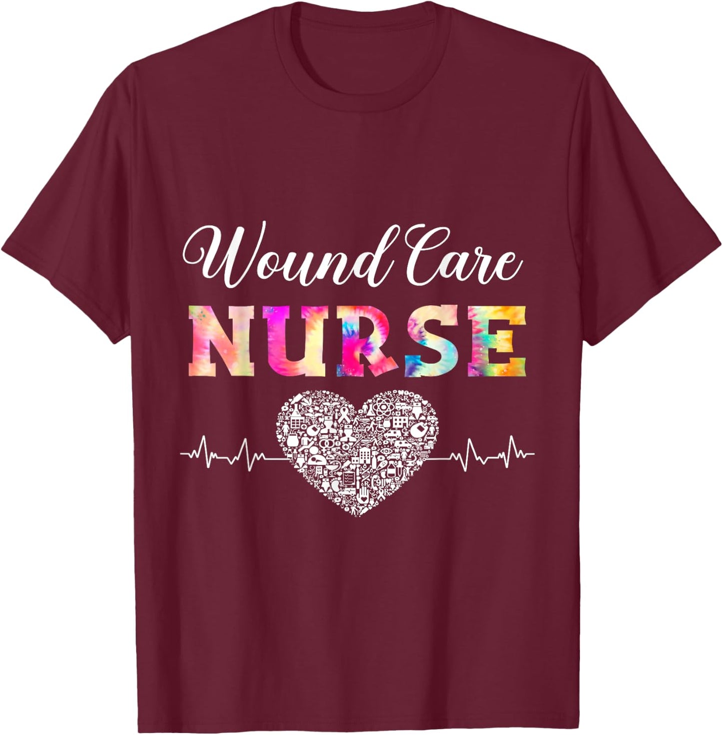 Wound Care Nurse Watercol Love Heart Stethoscope Nurse Women T-Shirt - T-Shirt | Maroon