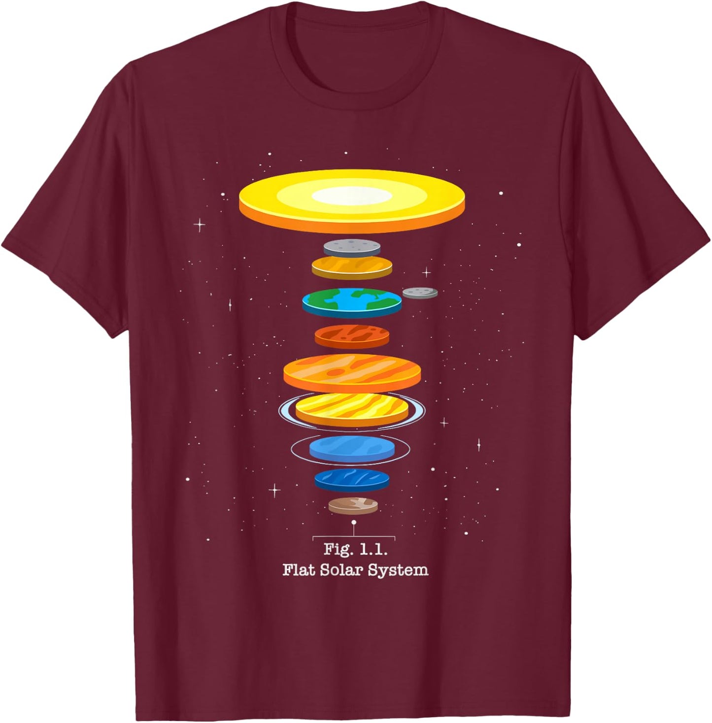 Flat Earth Theory Space Astronomy Science Flat Solar System T-Shirt - T-Shirt | Maroon