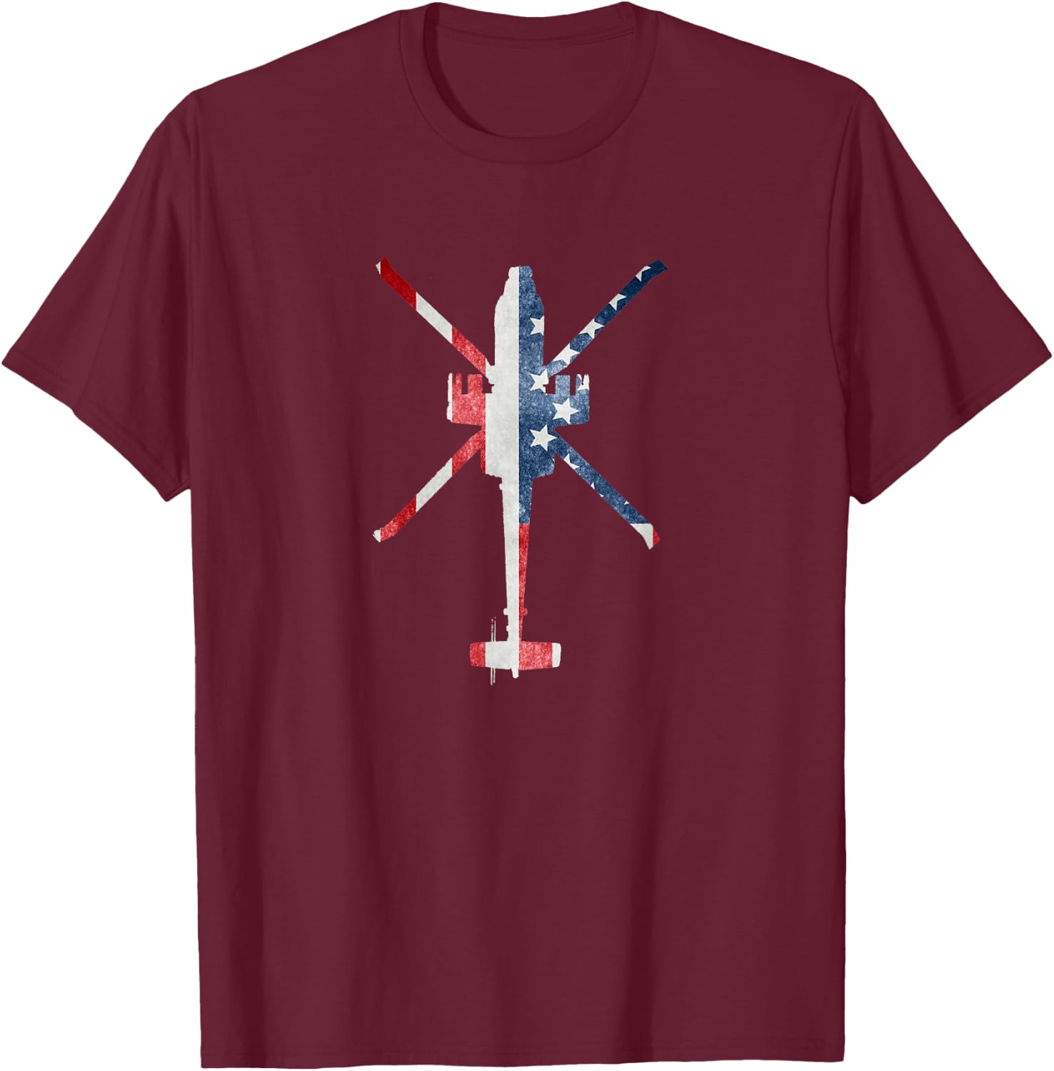AH-64 Apache American Flag Military Gunship T-Shirt - T-Shirt | Maroon