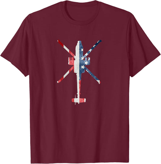 AH-64 Apache American Flag Military Gunship T-Shirt - T-Shirt | Maroon