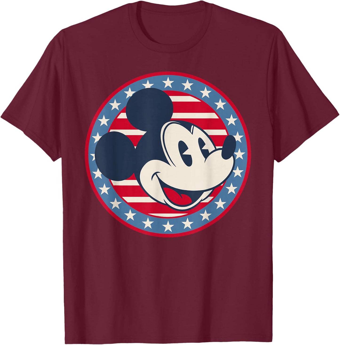 Disney Mickey Mouse Red White and Blue Retro Americana T-Shirt - T-Shirt | Maroon