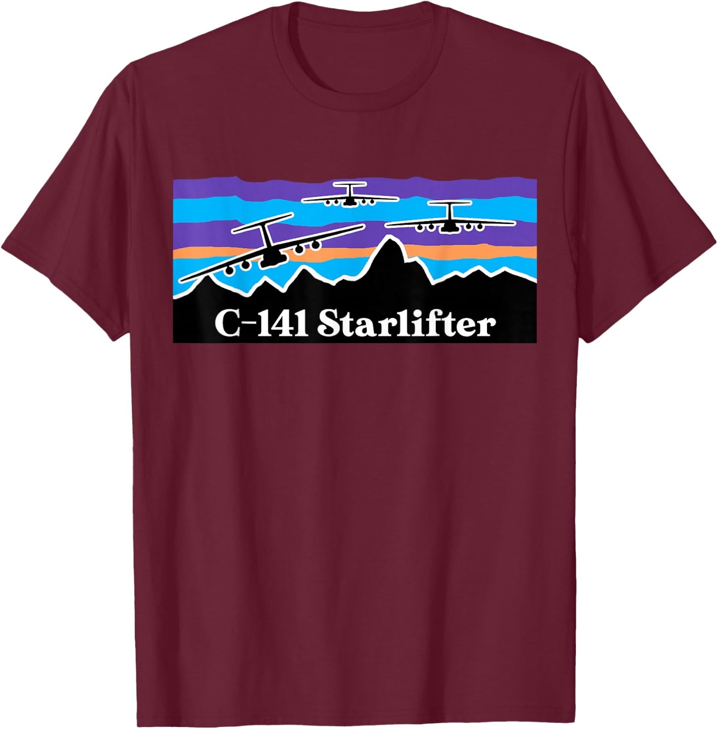 C-141 Starlifter Mountain Airlift T-Shirt - T-Shirt | Maroon