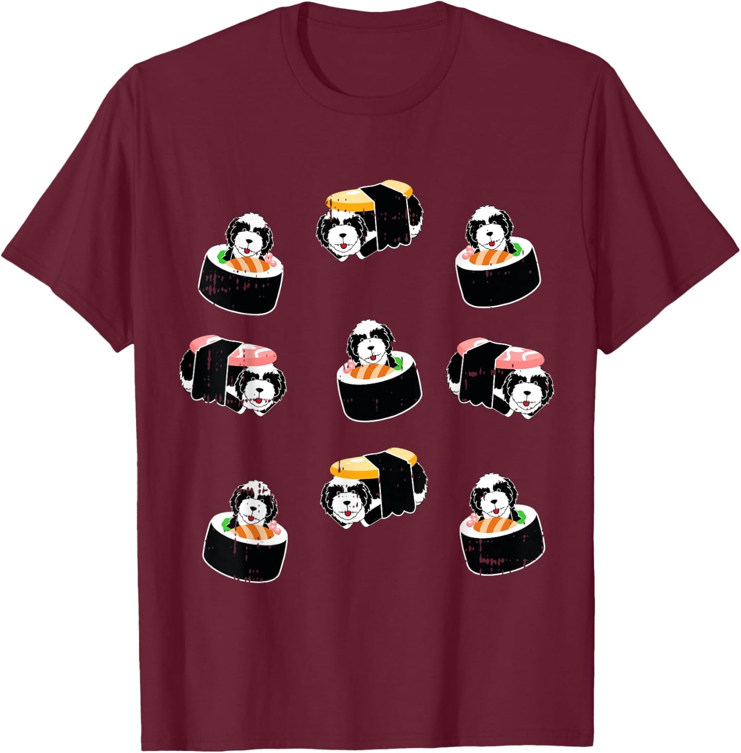 Sheepadoodle Sushi Puppy Cute Japanese Food Dog Lover Gift T-Shirt - T-Shirt | Maroon