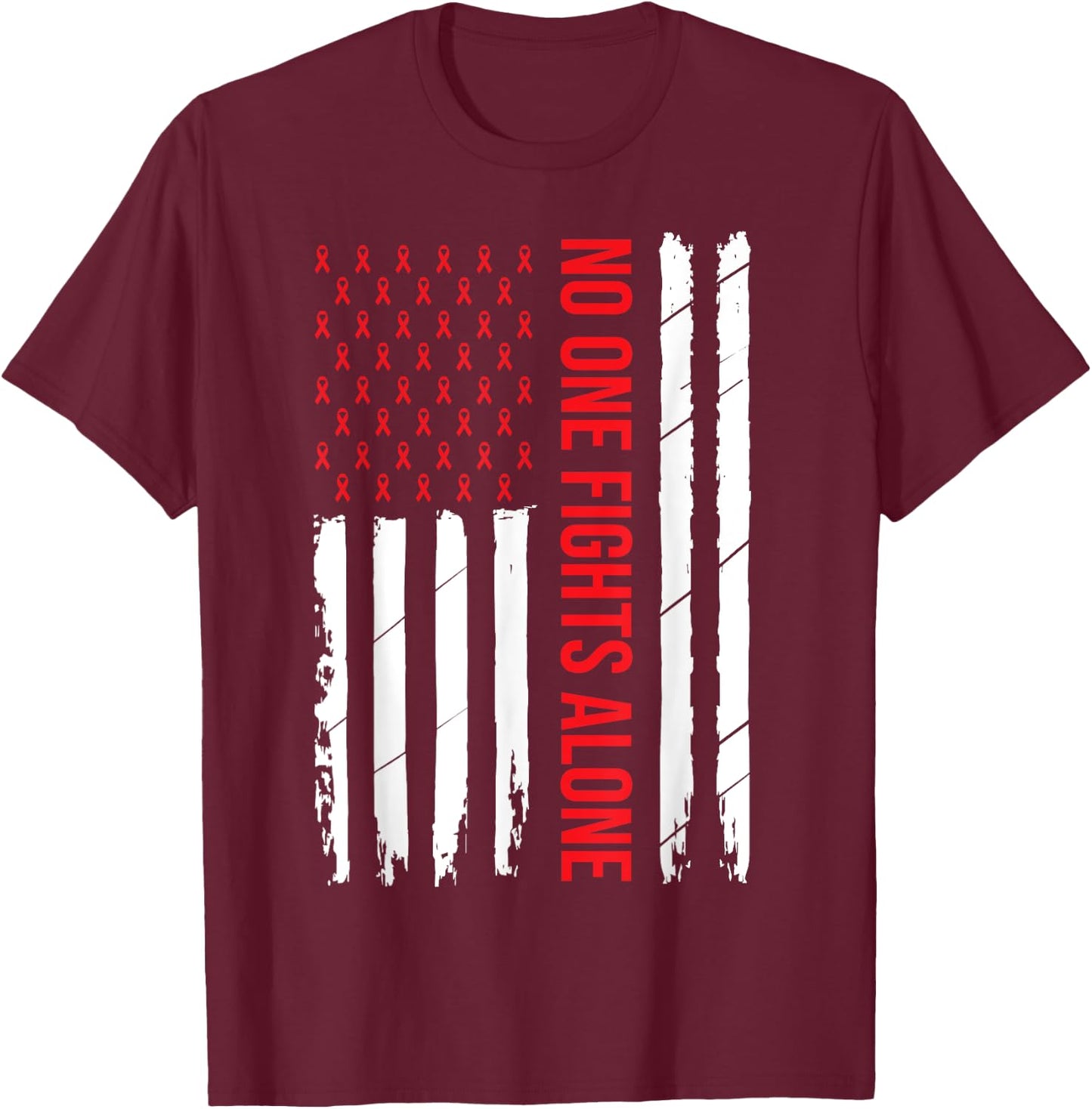 HIV Awareness Red Ribbon Men Women AIDS Fight USA Flag T-Shirt - T-Shirt | Maroon