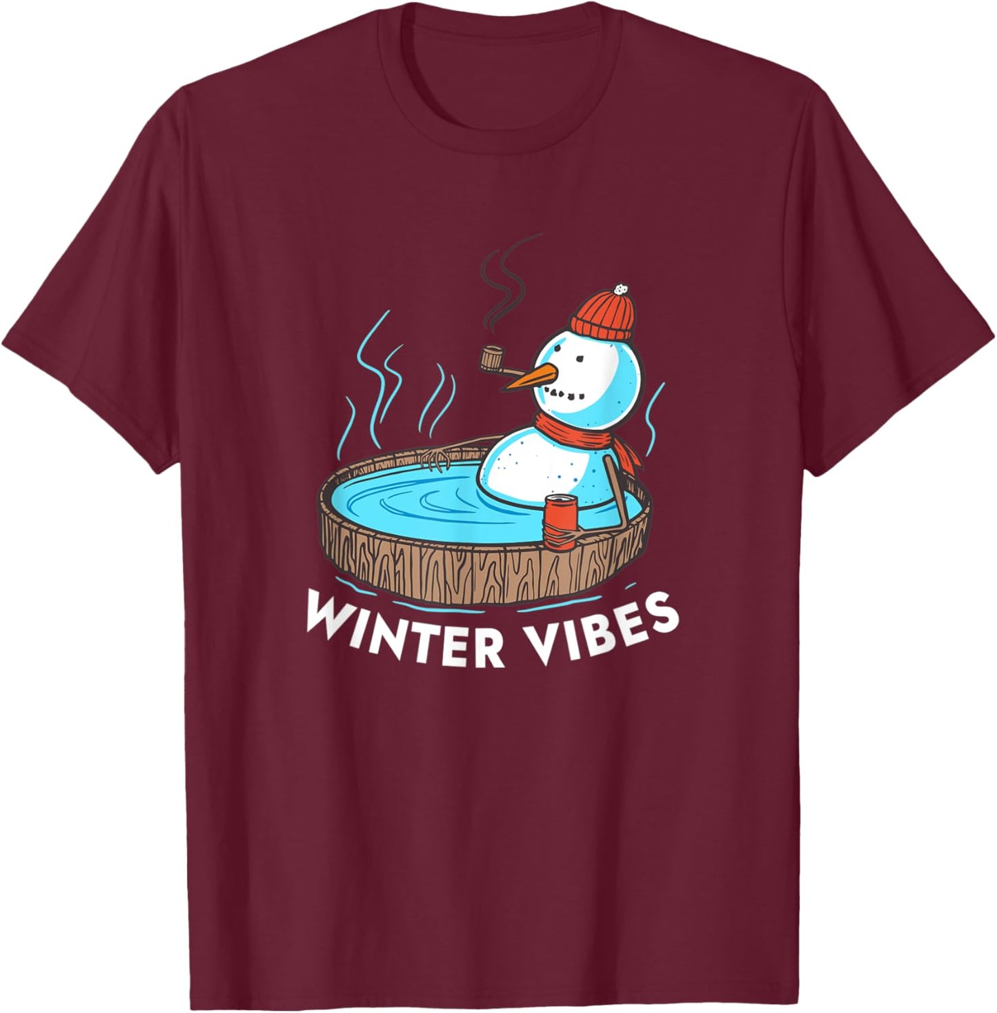 Winter Vibes - Beer Drinking Snowman in Hot Tub T-Shirt - T-Shirt | Maroon