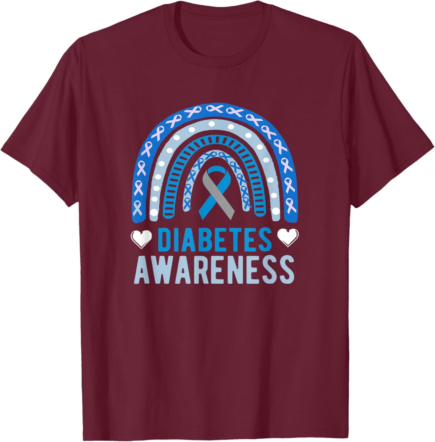 National Diabetes Awareness Month blue ribbon Rainbow T-Shirt - T-Shirt | Maroon