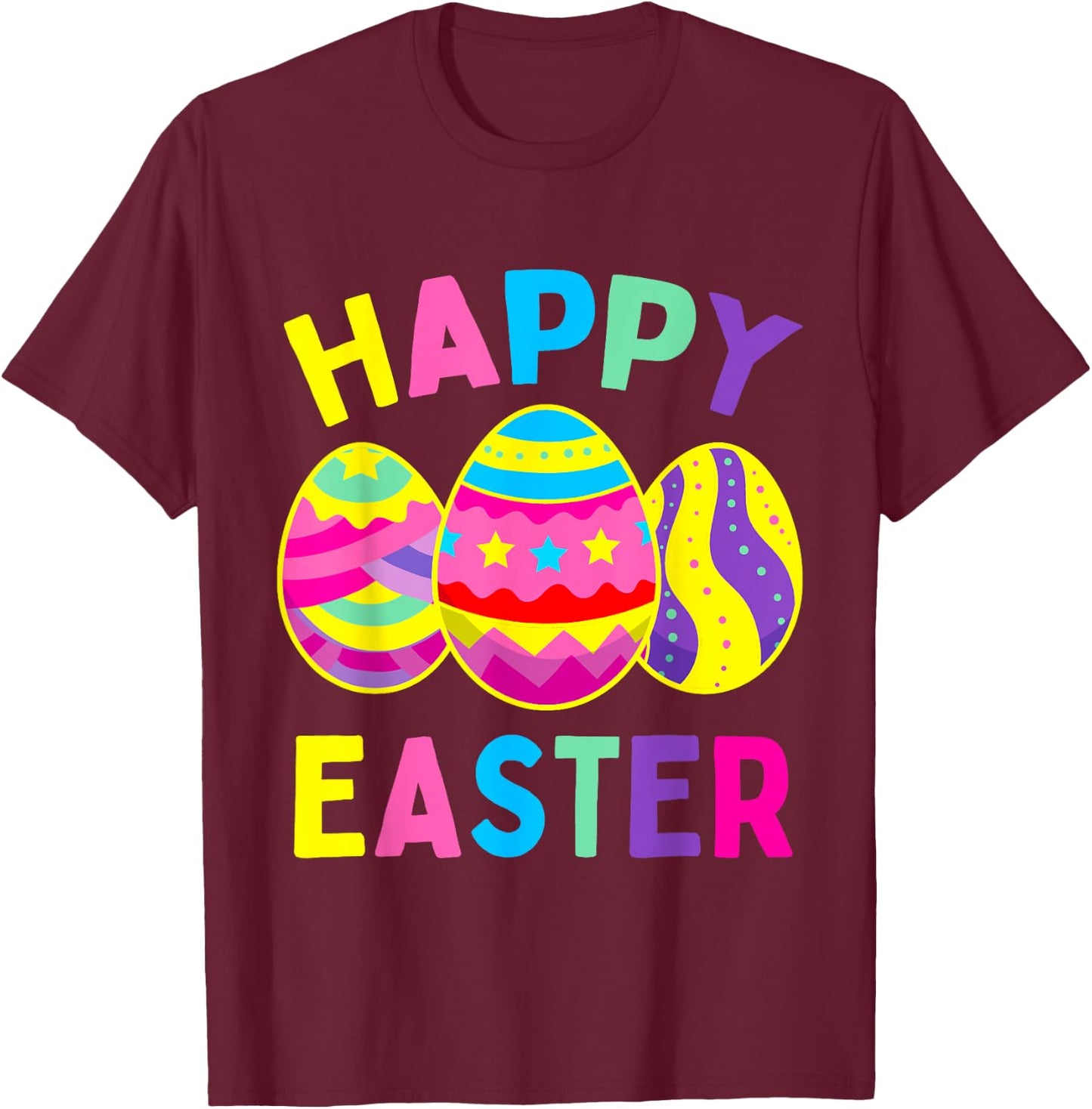 Happy Easter Day, Cute Colorful Egg Hunting Women Boys Girls T-Shirt - T-Shirt | Maroon