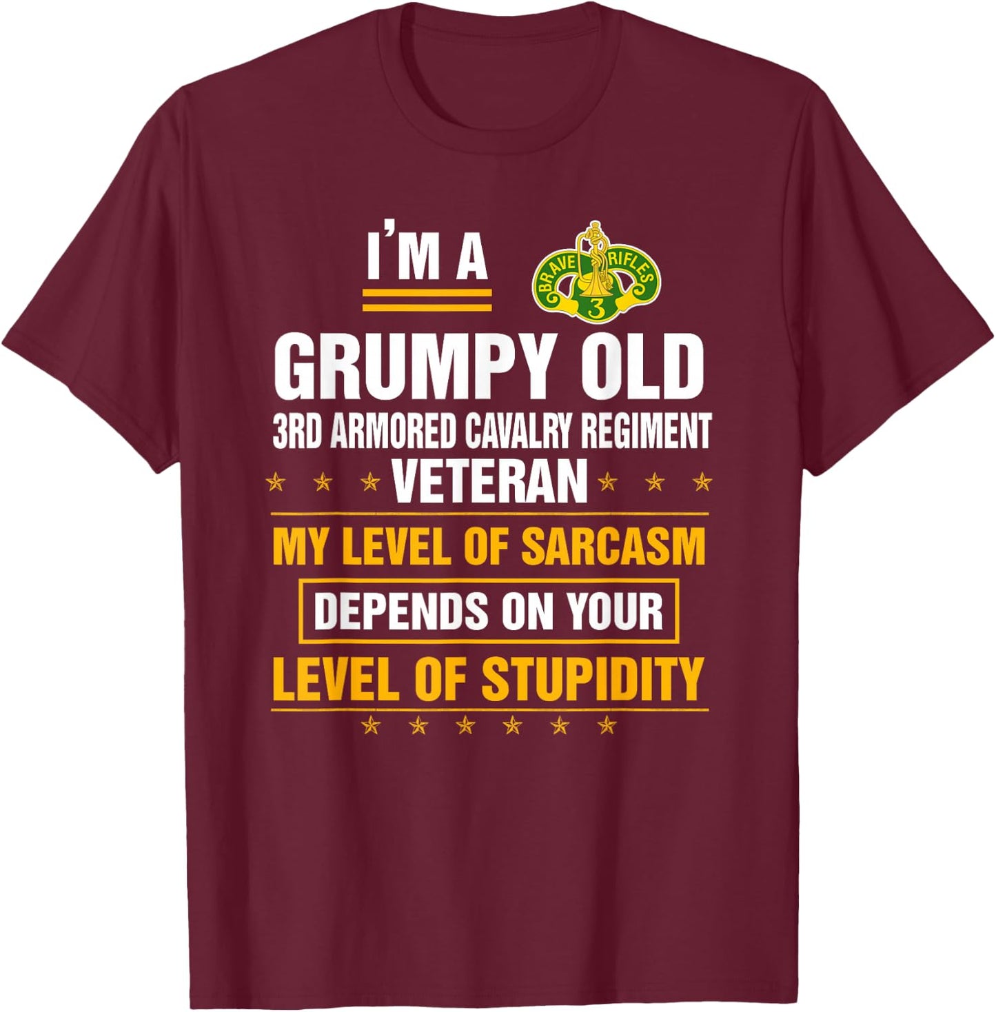Grumpy Old 3rd Armored Cavalry Regiment Veteran Funny Xmas T-Shirt - T-Shirt | Maroon