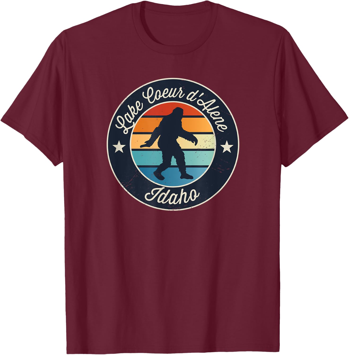 Lake Coeur d'Alene Idaho Sasquatch Souvenir T-Shirt - T-Shirt | Maroon