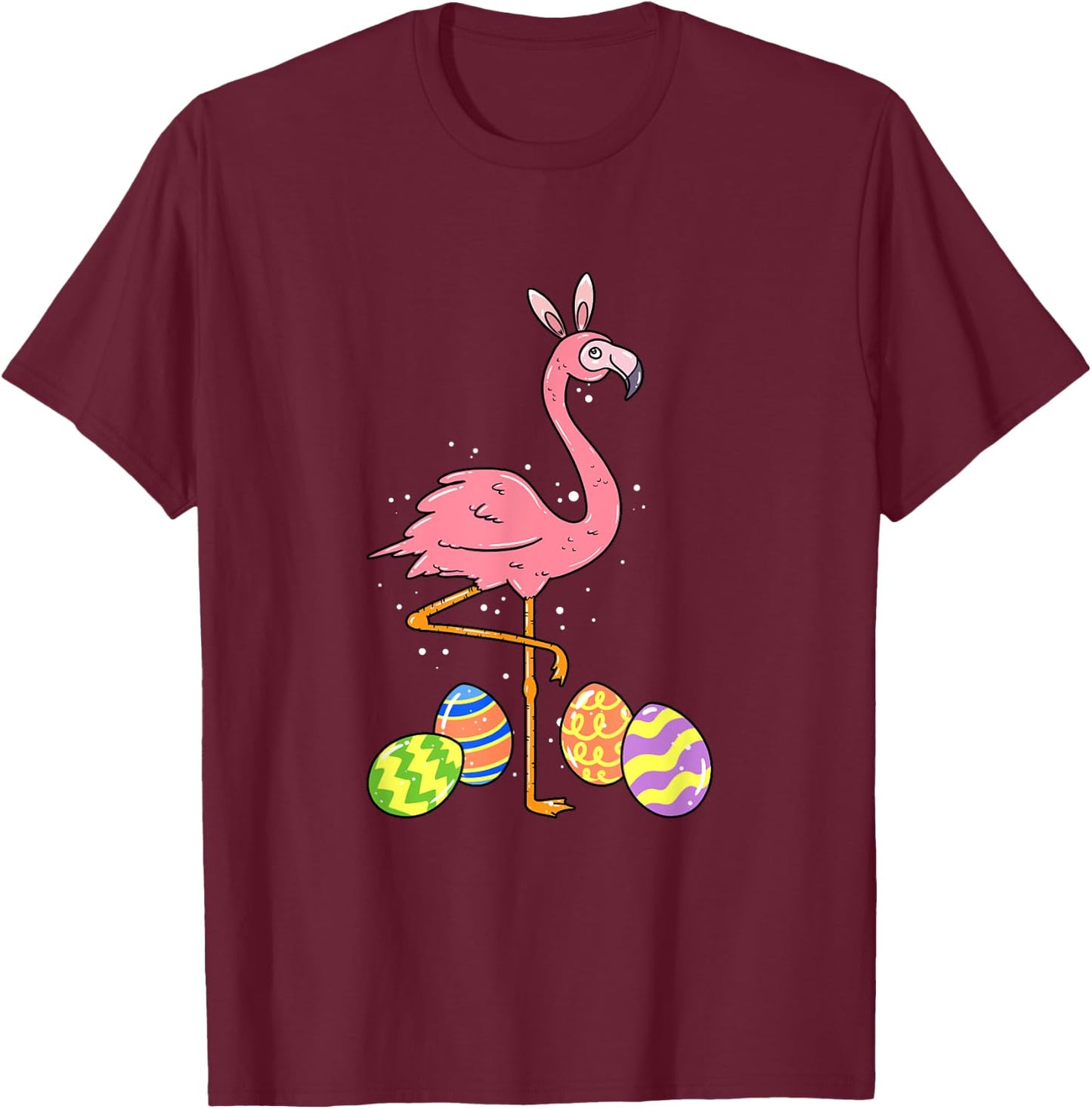 Easter Flamingo Easter Bunny Egg Basket Funny Easter T-Shirt - T-Shirt | Maroon
