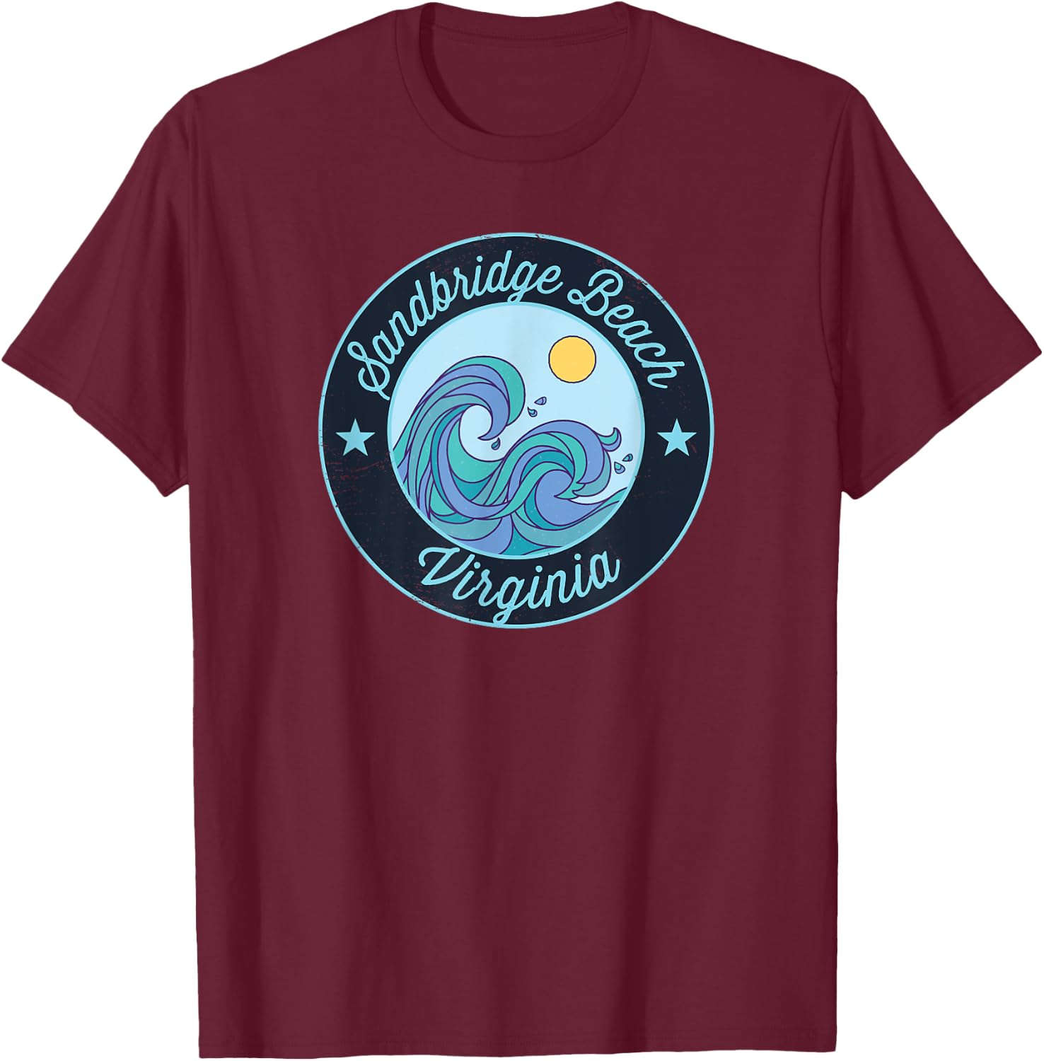 Sandbridge Beach VA Virginia Souvenir Nautical Surfer Graphi T-Shirt - T-Shirt | Maroon