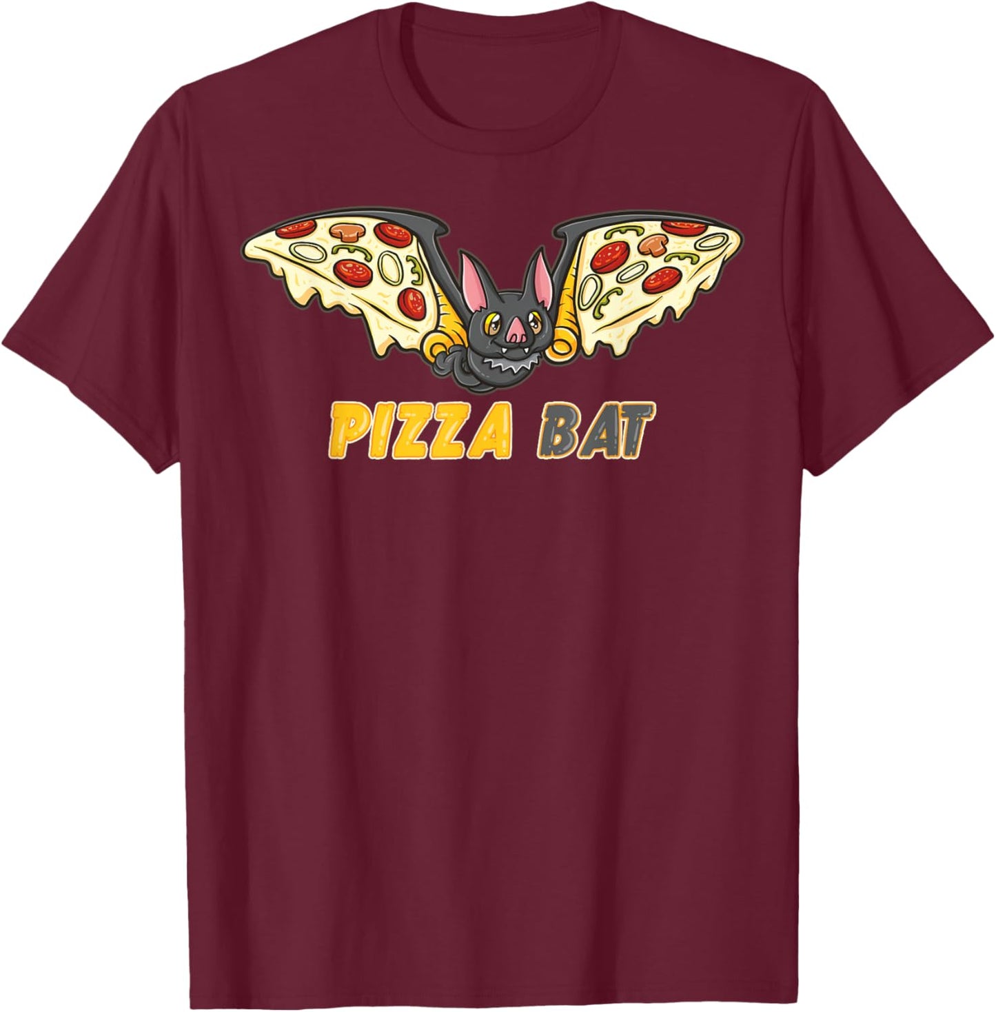 Pizza Bat Delicious Cheesy Pizza Lover Halloween Costume T-Shirt - T-Shirt | Maroon