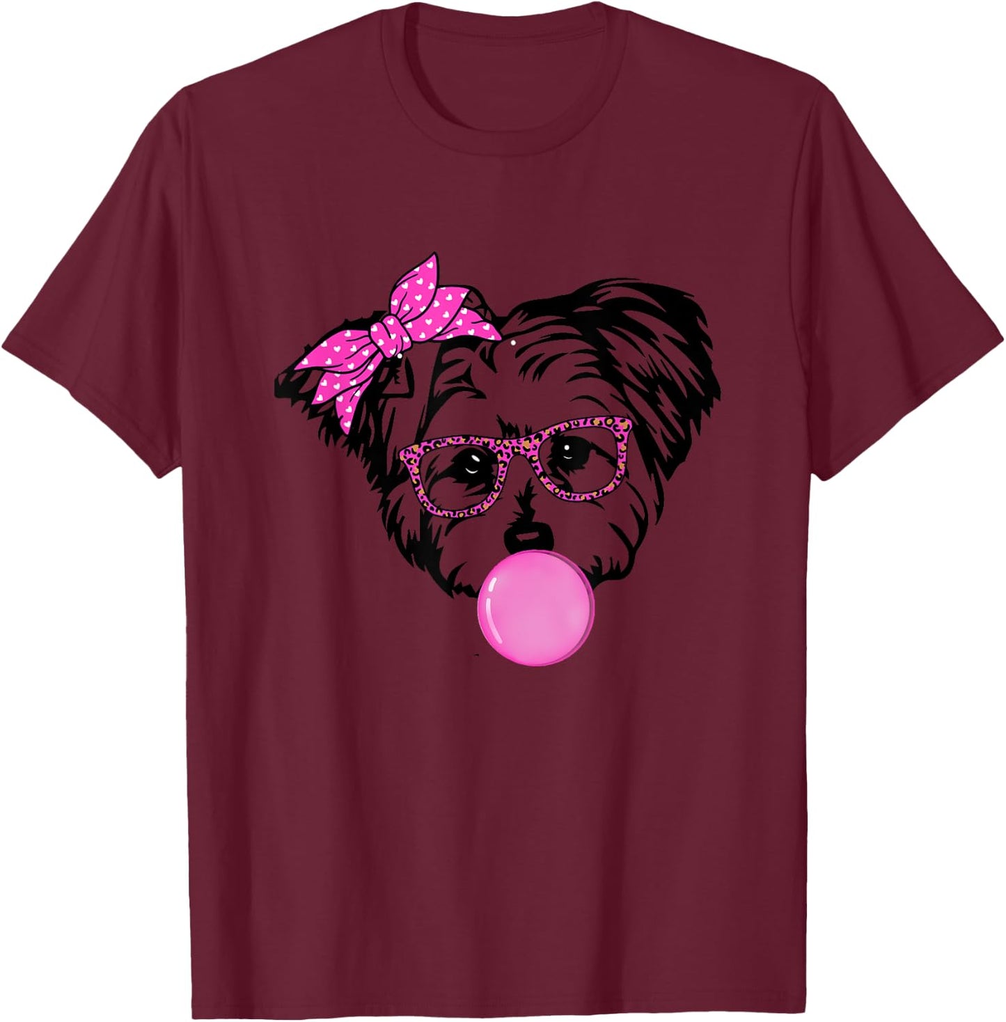 Morkie dog Mom with bubble gum bandana glasses T-Shirt - T-Shirt | Maroon