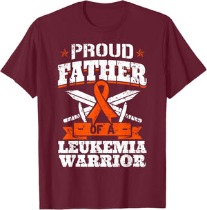 Proud Father Of A Leukemia Warrior Dad Awareness Ribbon T-Shirt - T-Shirt | Maroon